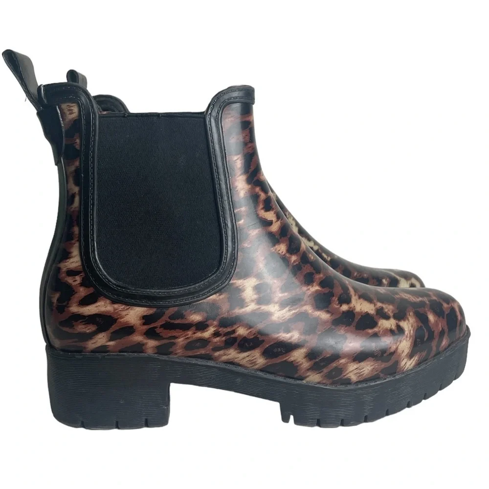 Jeffery Campbell Boots Womens 7 Black‎ Brown Leopard Platform Chelsea Rain Lug - Picture 3 of 9